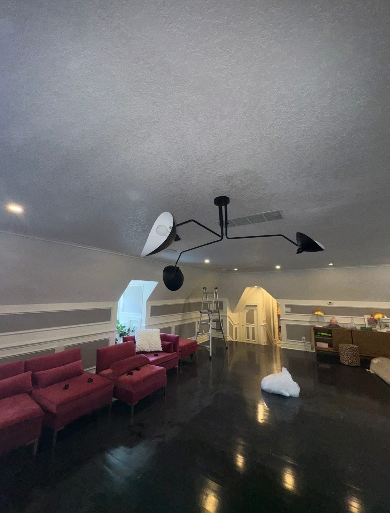 Ceiling drywall repair in progress